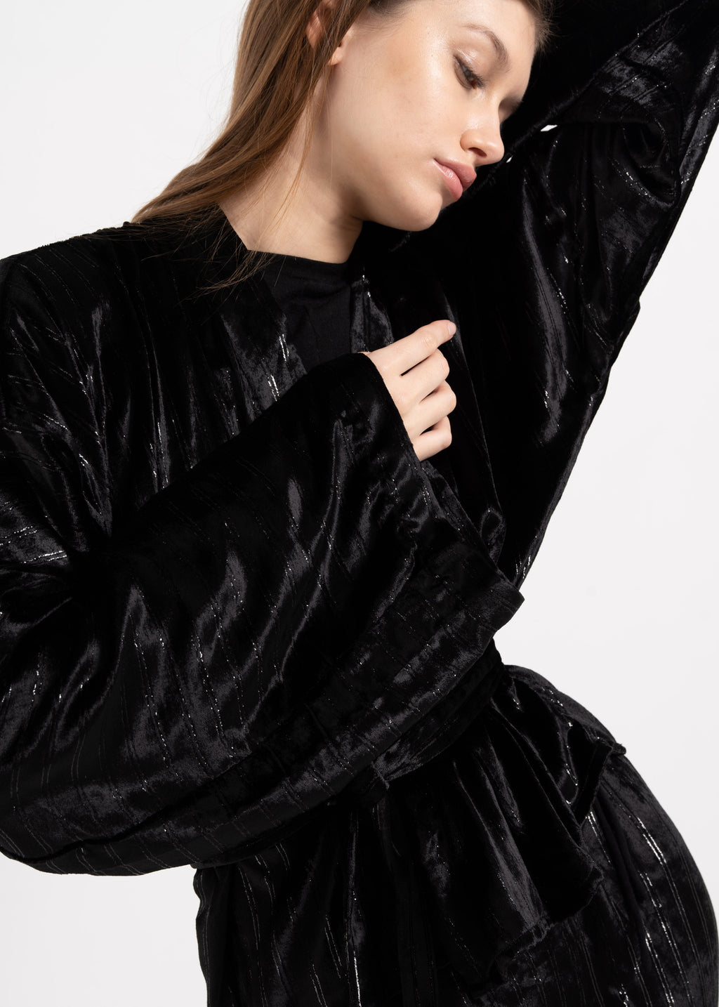 BLACK VELVET WITH SILVER STRIPES KIMONO image 0