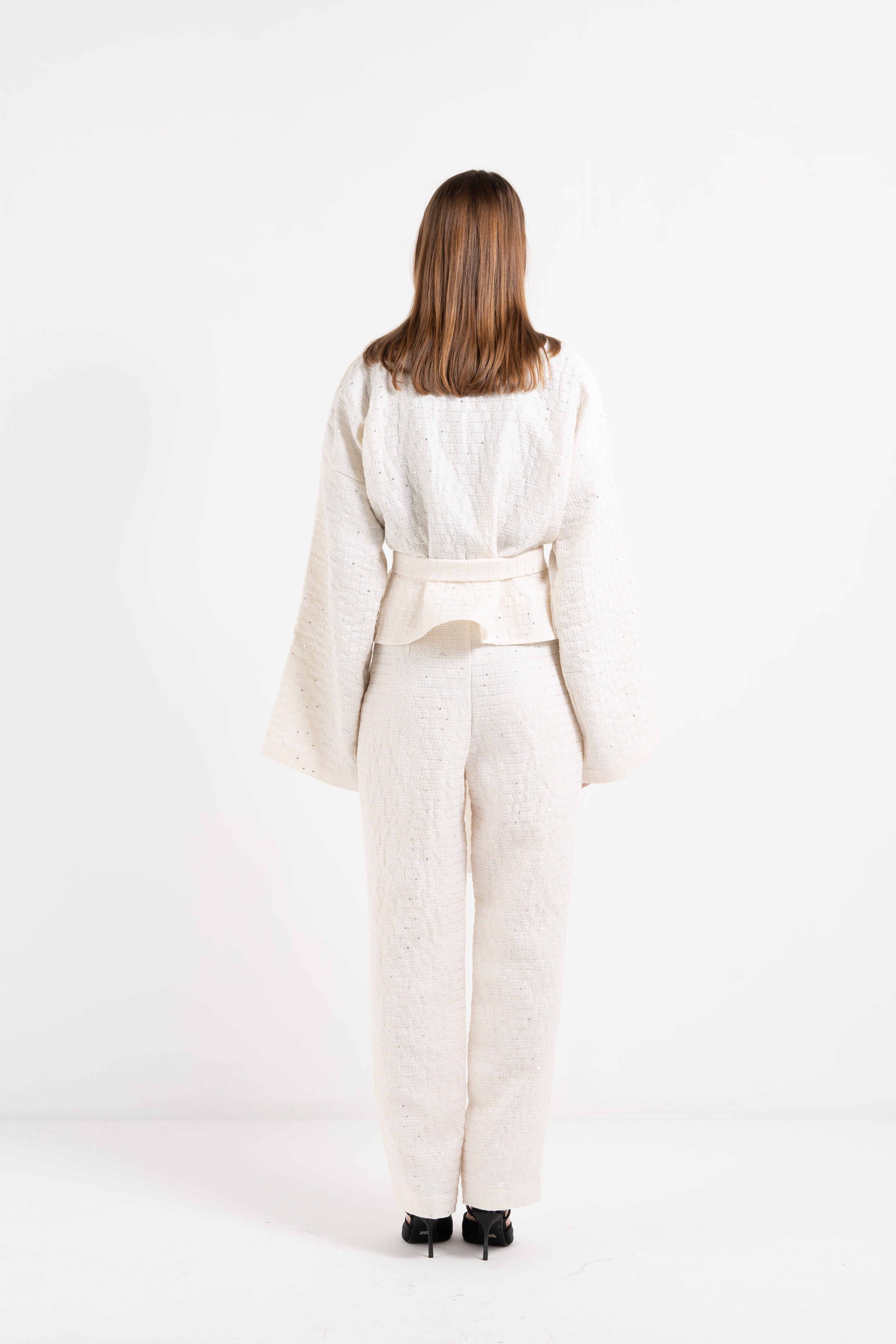 OFF-WHITE GLITTERED STRIPED COTTON KIMONO image 3