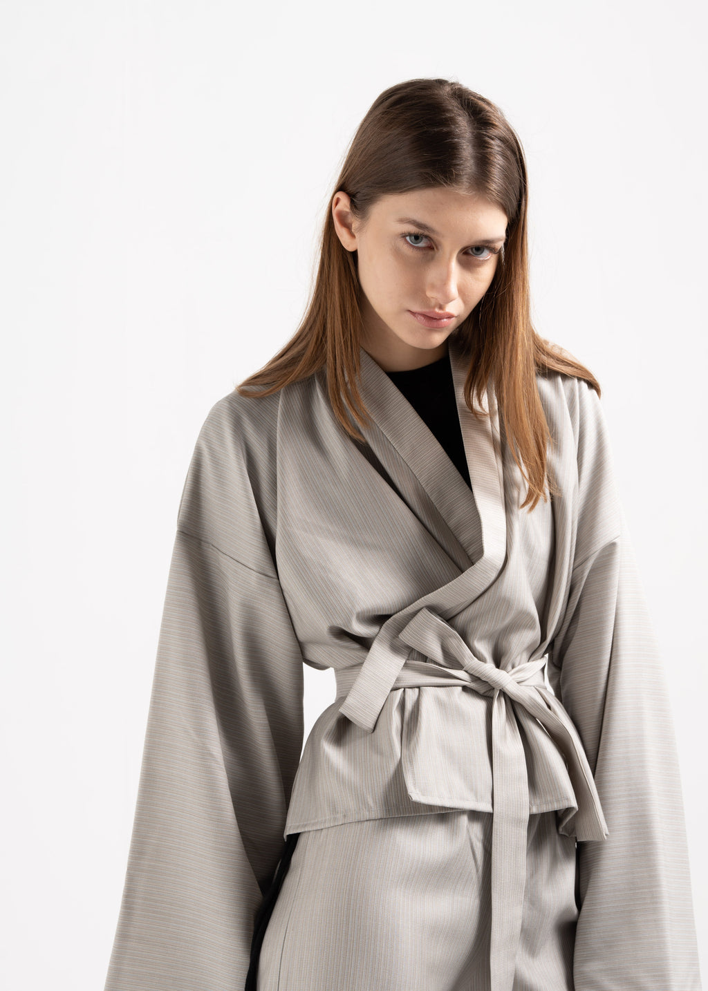GREY STRIPED SILK KIMONO image 0