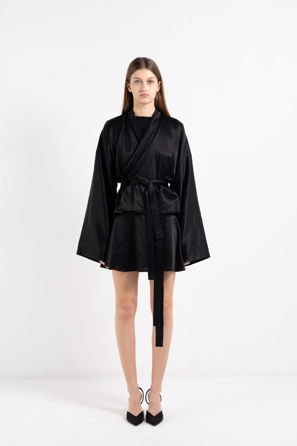 BLACK SATIN KIMONO image 1