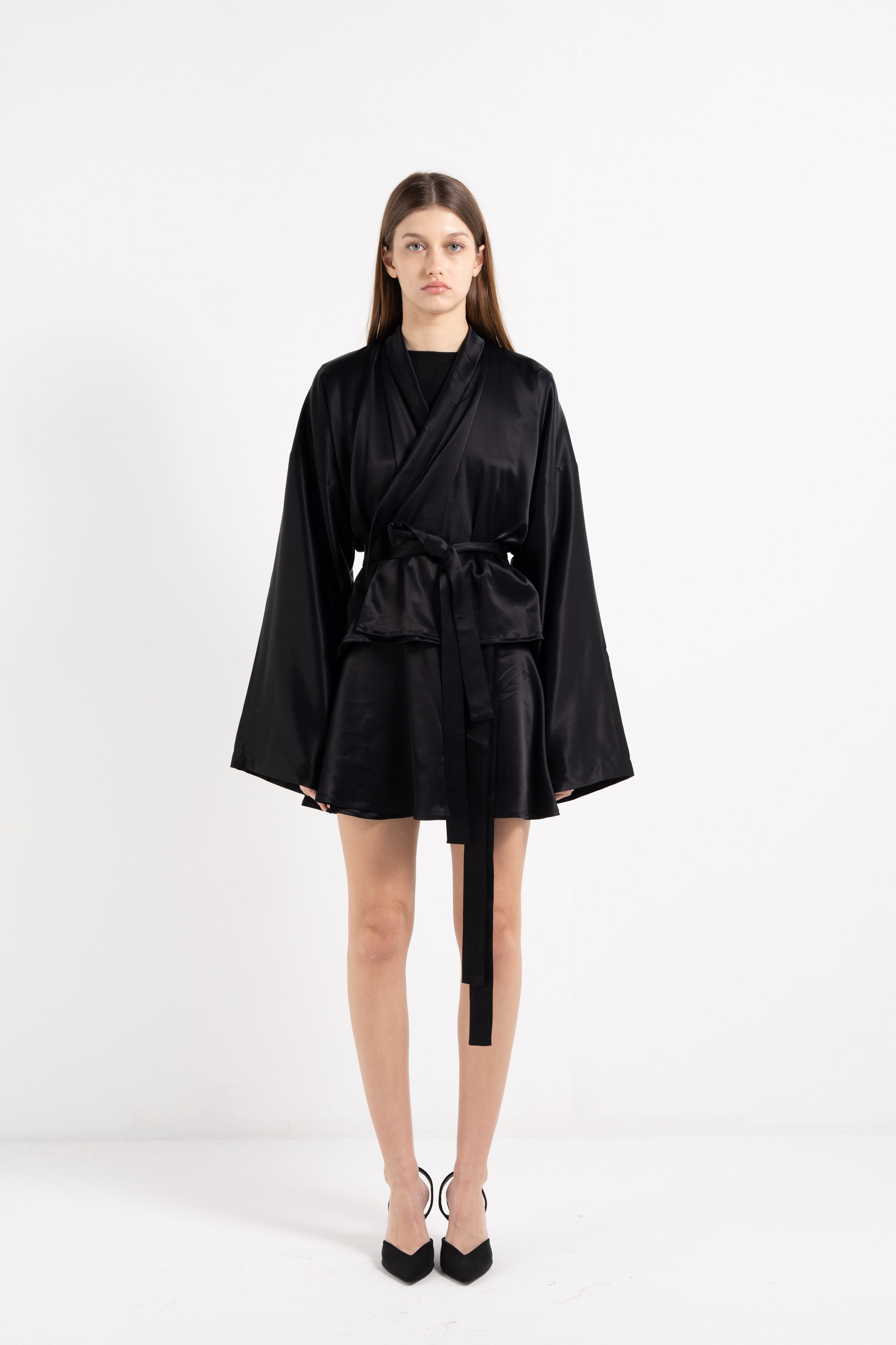 BLACK SATIN KIMONO image 1