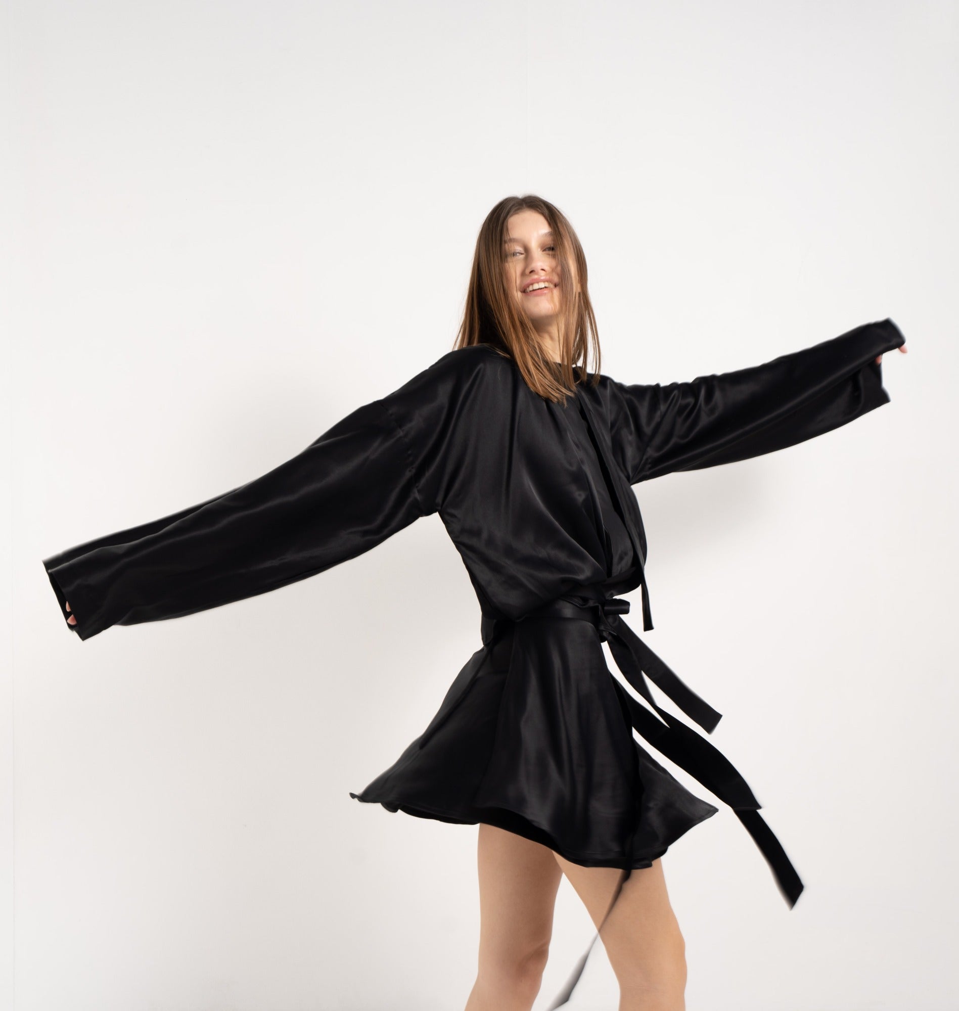 BLACK SATIN BALLERINA WRAP SKIRT image 2