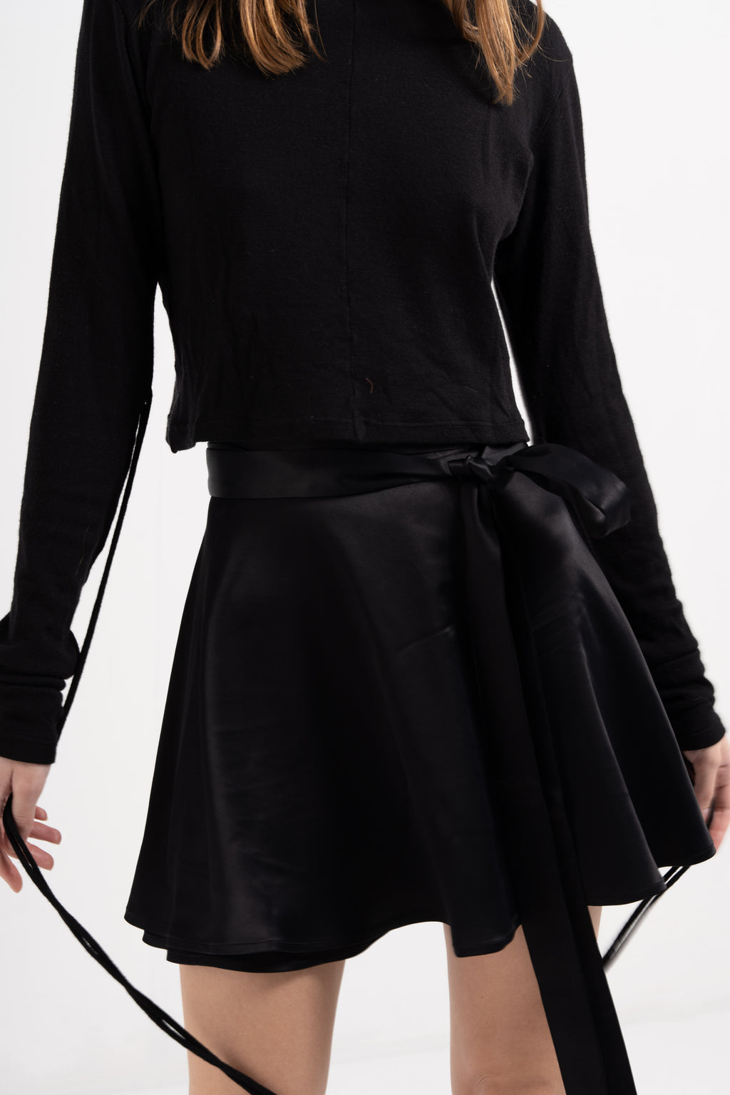 BLACK SATIN BALLERINA WRAP SKIRT image 1