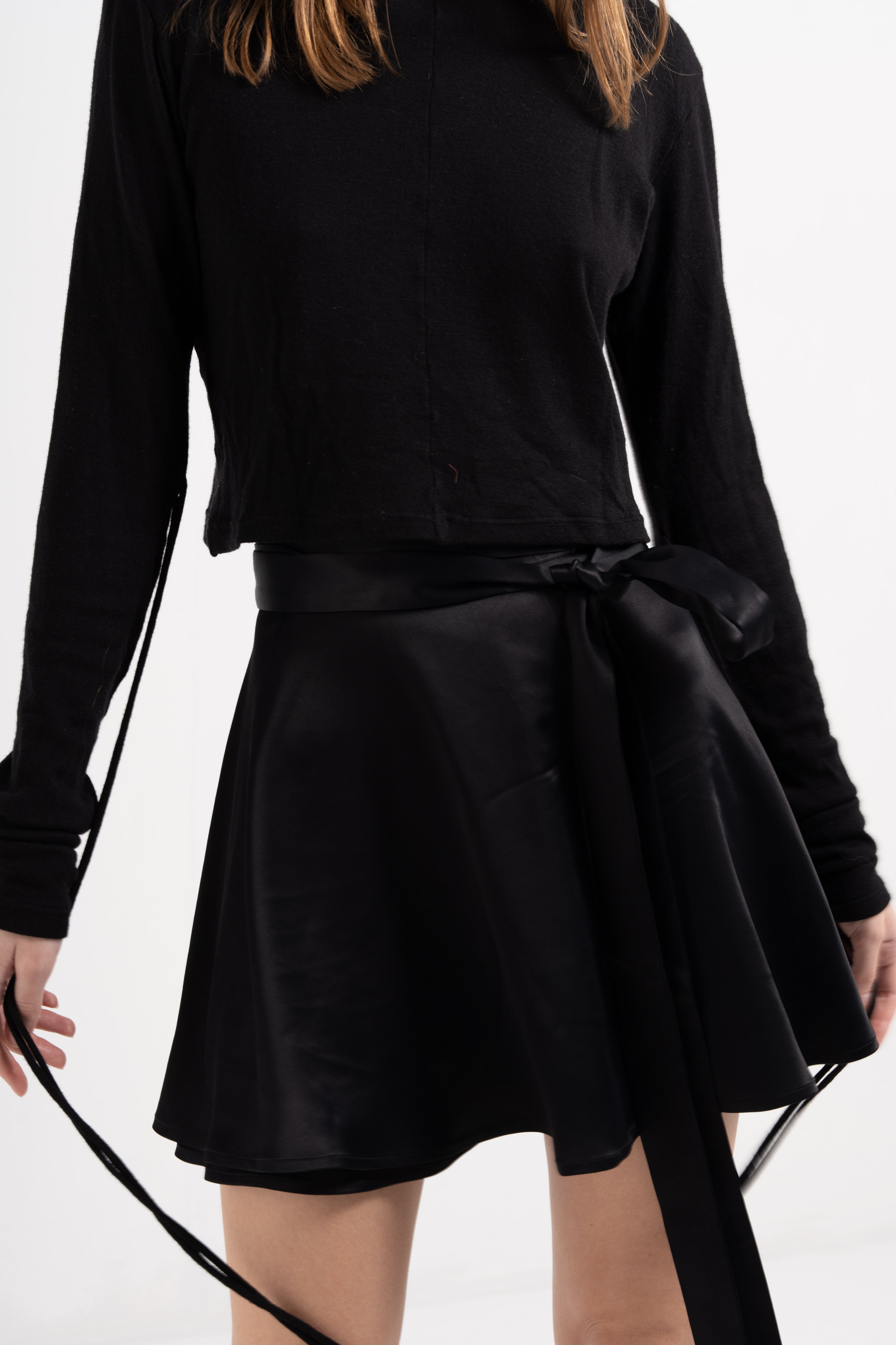 BLACK SATIN BALLERINA WRAP SKIRT image 1