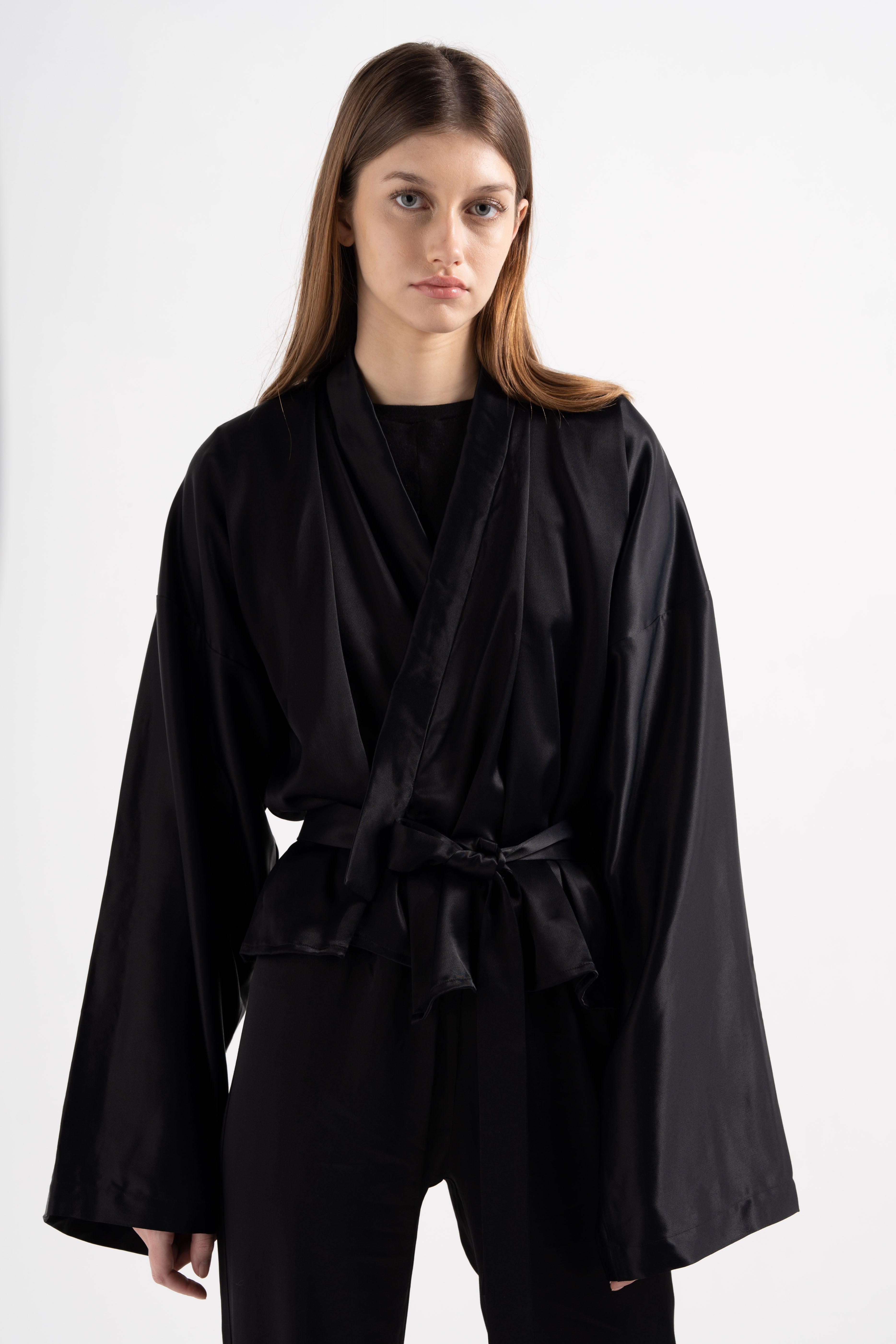 BLACK SATIN KIMONO image 0