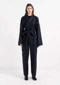 NIGHT BLUE STRIPED HIGH WAIST DARTED TROUSERS image 0