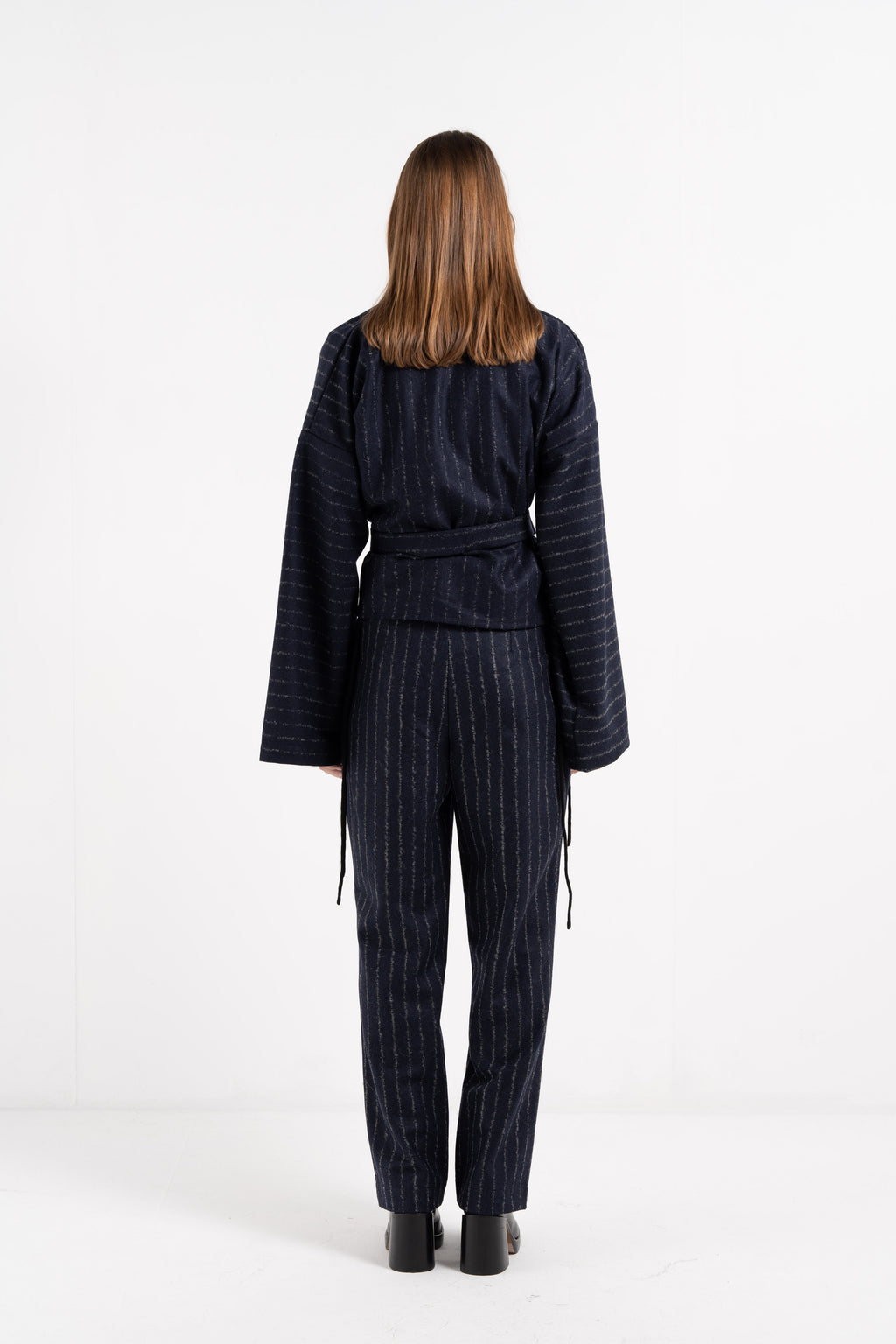 NIGHT BLUE STRIPED HIGH WAIST DARTED TROUSERS image 2