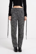 BLACK AND WHITE HIGH WAIST DARTED TROUSERS image 0