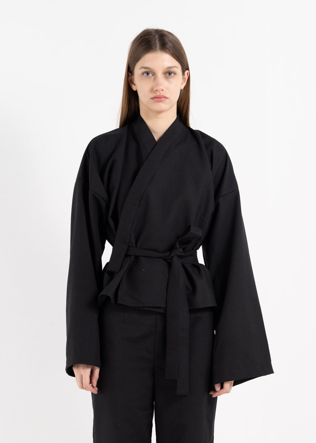 BLACK THICK WOOL KIMONO image 0