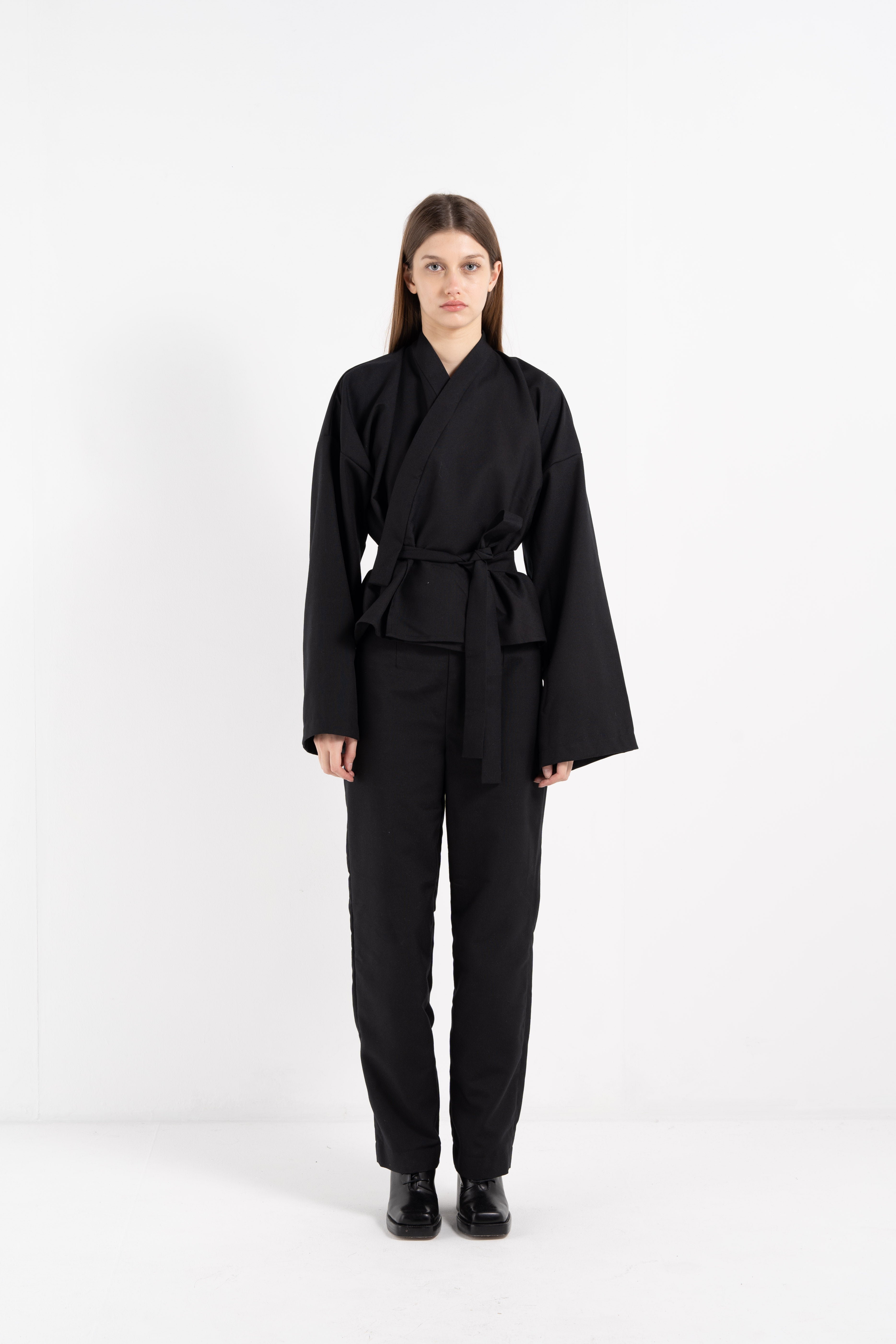 BLACK THICK WOOL KIMONO image 0