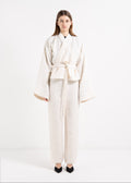 OFF-WHITE GLITTERED STRIPED COTTON HIGH WAIST DARTED TROUSERS image 0