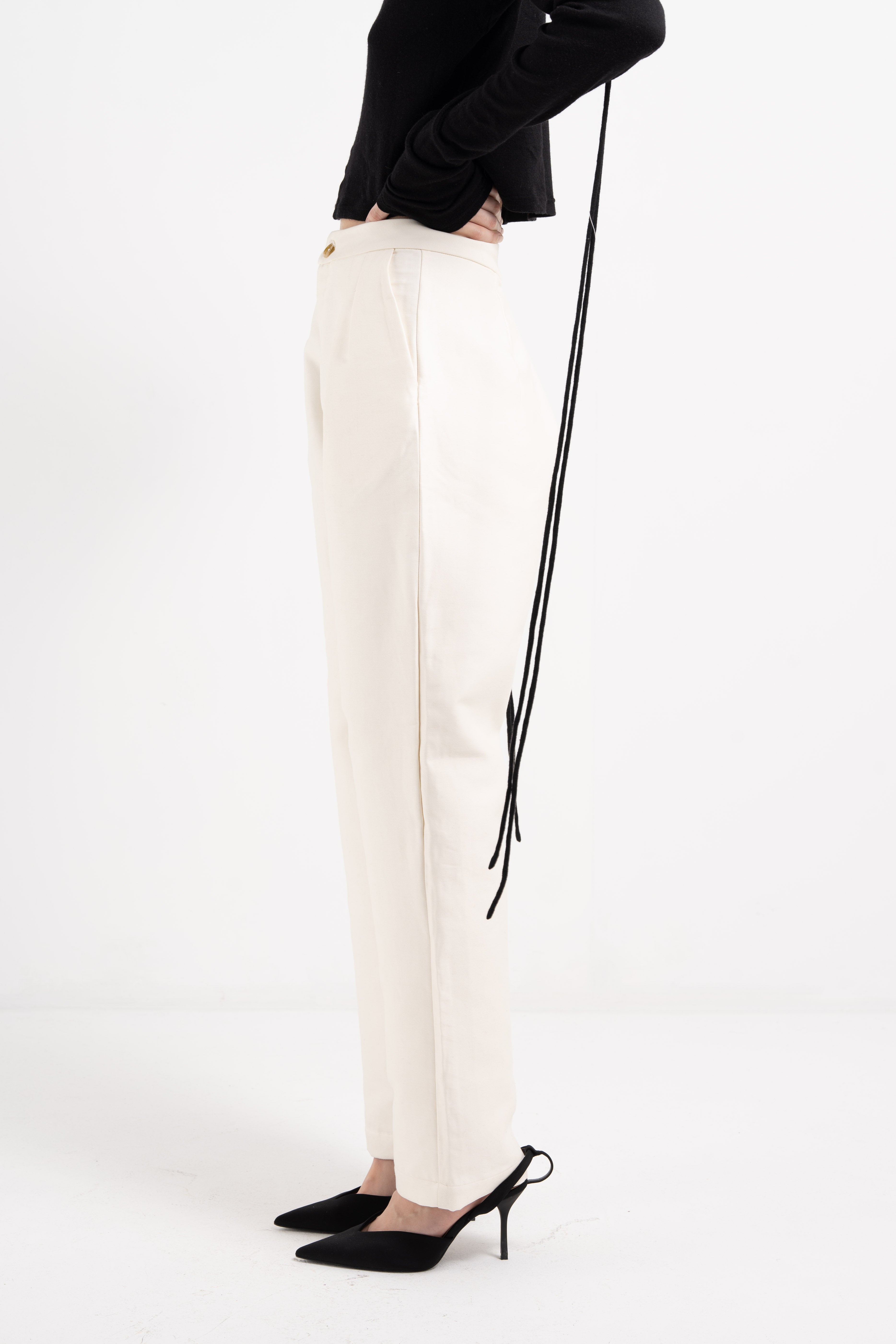 OFF-WHITE COTTON AND SILK HIGH WAIST PANTS WITH PLEATS image 1