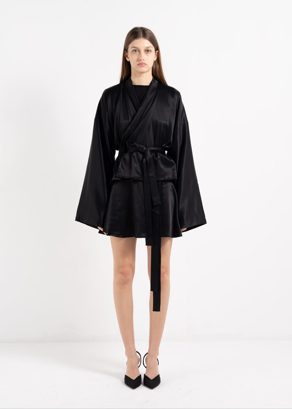 BLACK SATIN BALLERINA WRAP SKIRT image 0