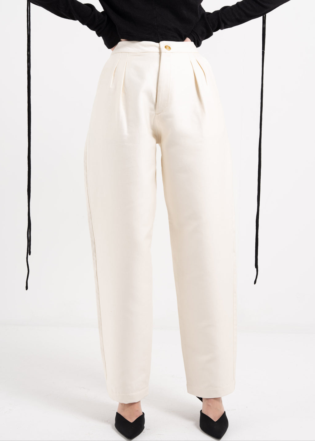 OFF-WHITE COTTON AND SILK HIGH WAIST PANTS WITH PLEATS image 0
