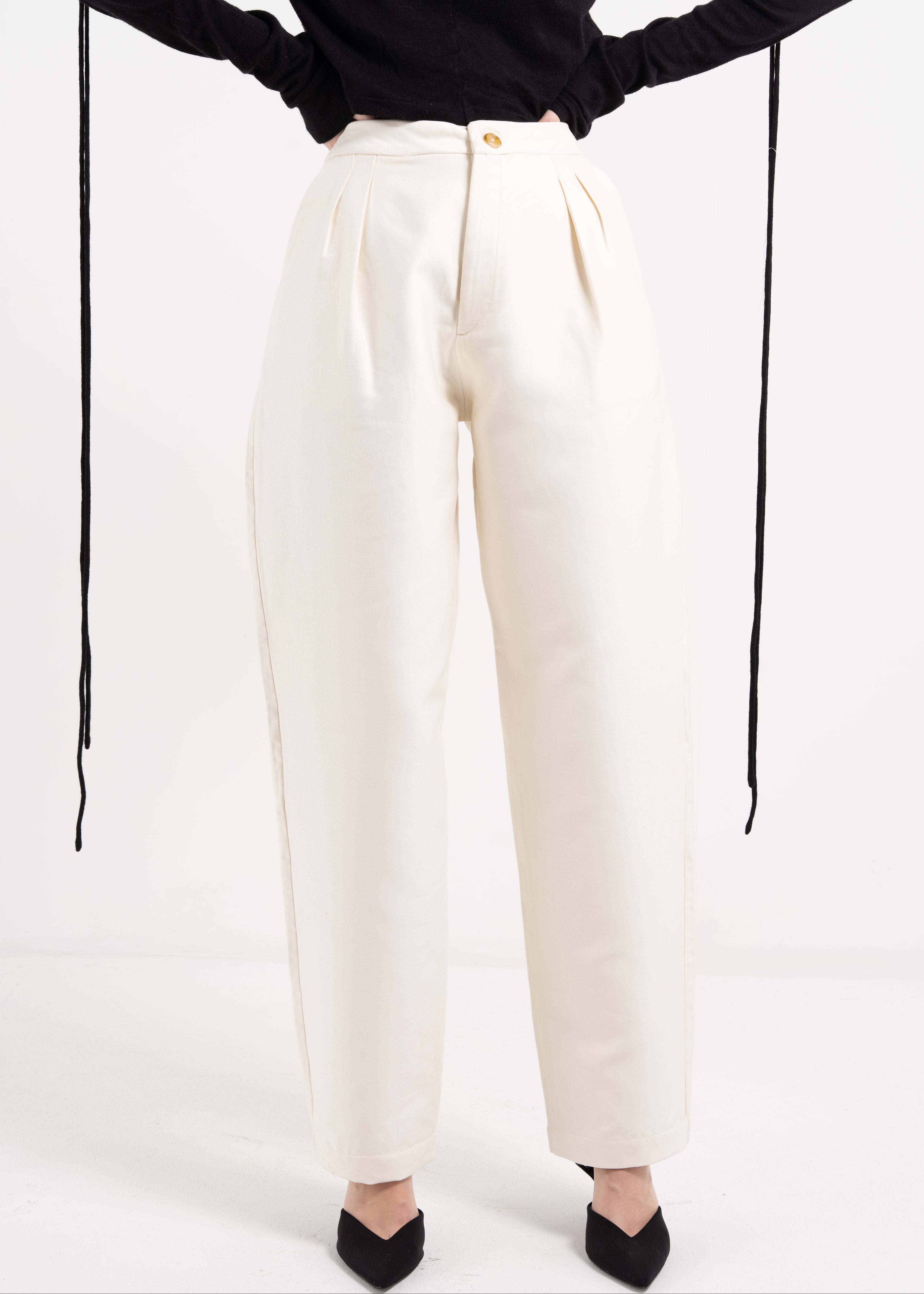 OFF-WHITE COTTON AND SILK HIGH WAIST PANTS WITH PLEATS image 0