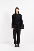 BLACK WOOL HIGH WAIST DARTED TROUSERS image 0