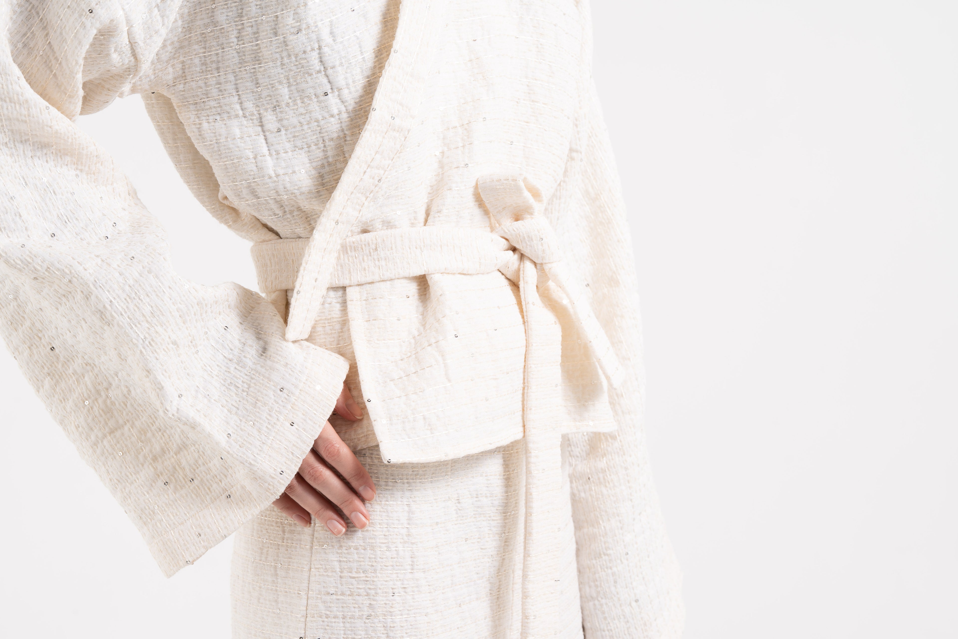 OFF-WHITE GLITTERED STRIPED COTTON KIMONO image 2