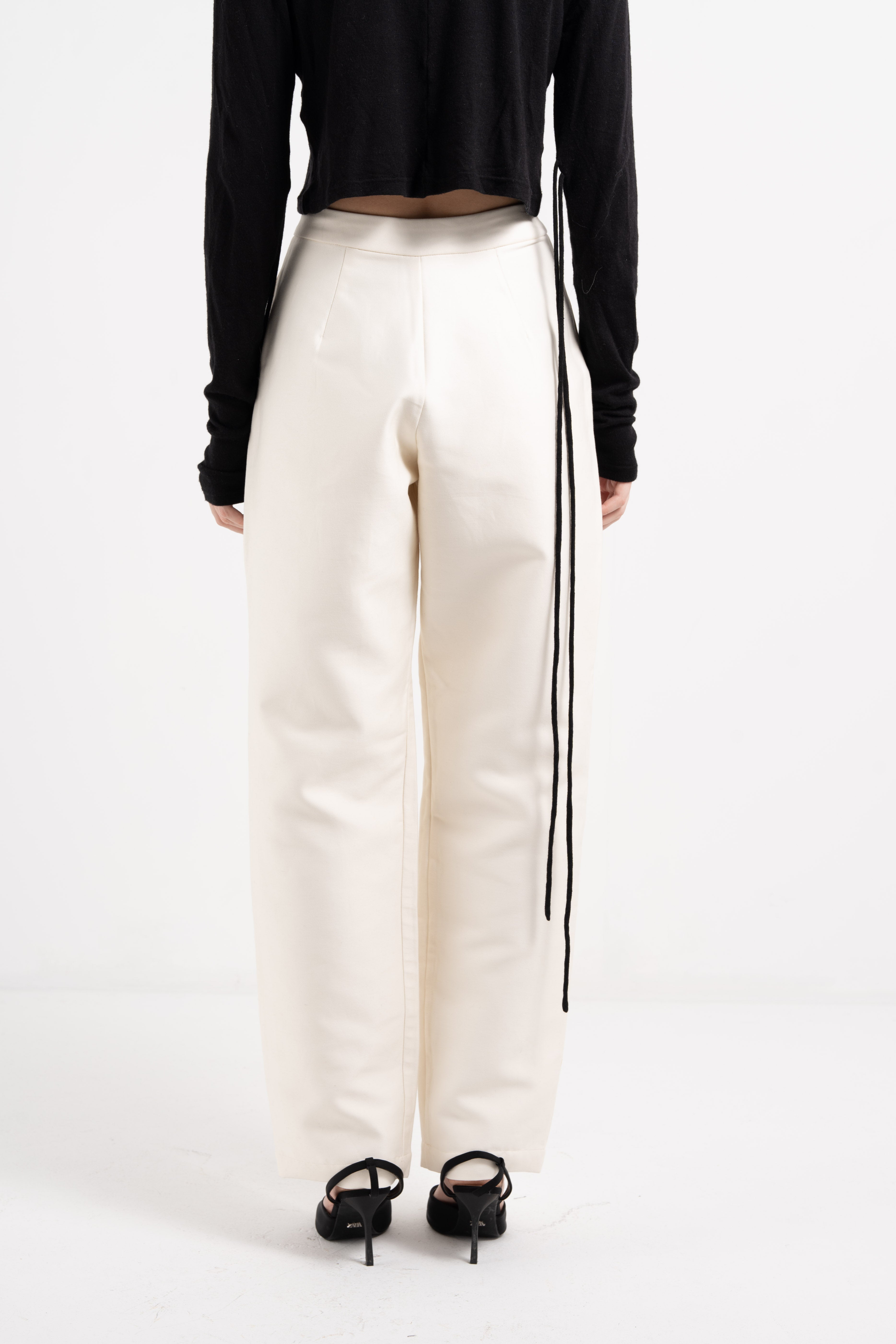 OFF-WHITE COTTON AND SILK HIGH WAIST PANTS WITH PLEATS image 2